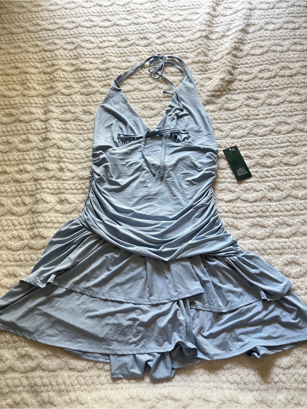 Wild Fable y2k halter ruffle mini dress in light blue